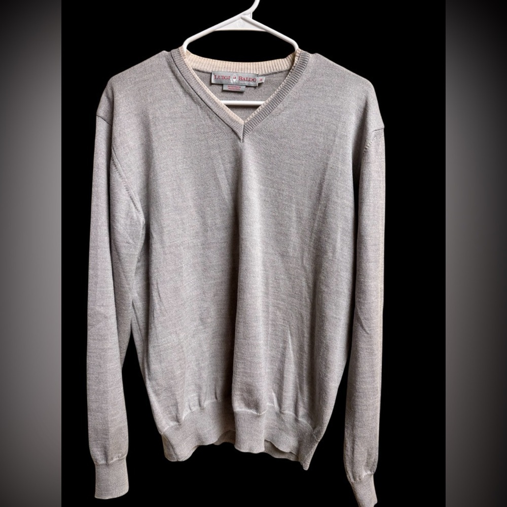 Luigi Baldo Made in Italy 100% Extrafine Merino Wool V-Neck Sweater Gray Medium